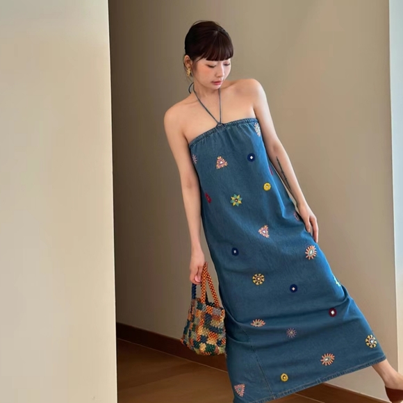 NWT Embroidered MIDI Denim Dress - 3798/002 - Picture 12 of 16